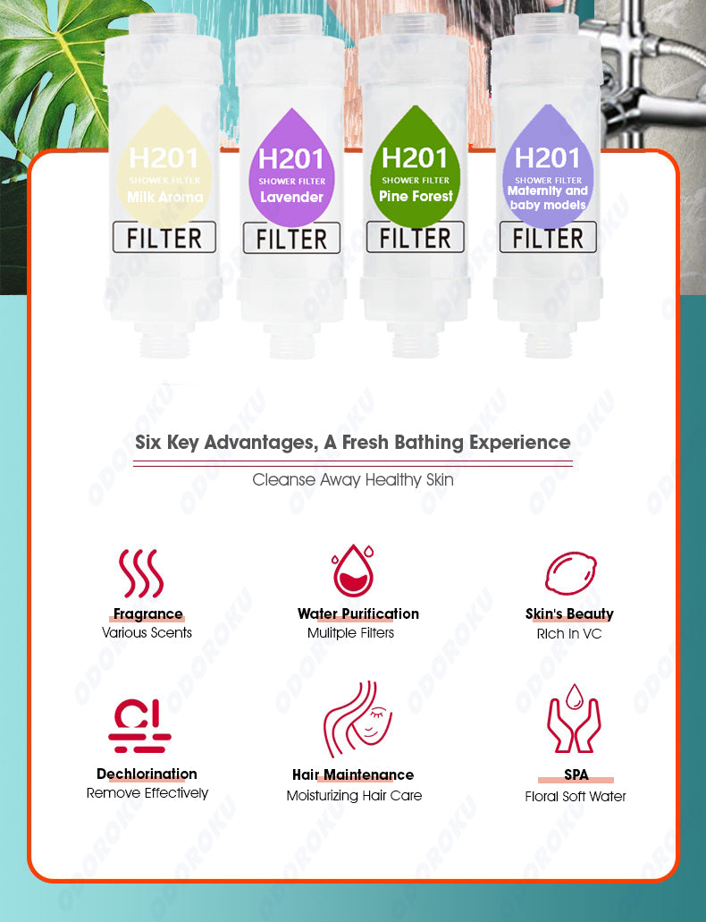 ODOROKU H201 Vitamin C Shower Filter Skin Care Water Purification Chlorine Removal Bath Household Filter Aromatherapy Softener Purifier Help with Softer Skin and Hair Enhancement for Universal Output Showerhead, Easy Installation