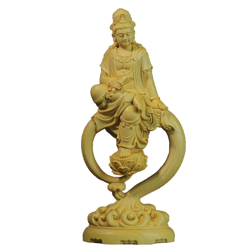 ODOROKU Yellow Box Wood Buddha and Bodhisattva Statue Hand Carved Yellow Wood Statue Standing Sitting Sculpture Handmade Figurine - ODOROKU