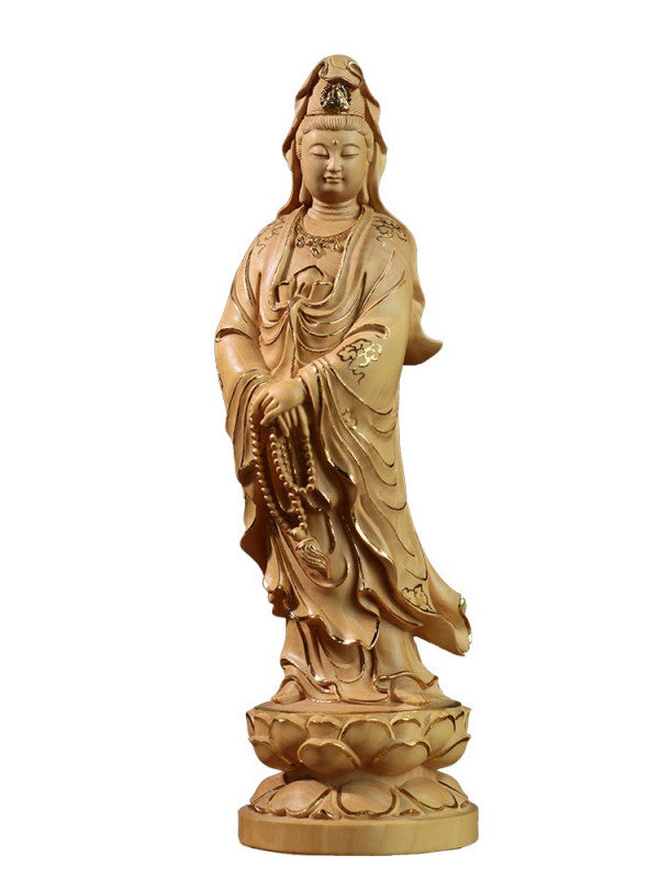 ODOROKU Yellow Box Wood Buddha and Bodhisattva Statue Hand Carved Yellow Wood Statue Standing Sitting Sculpture Handmade Figurine - ODOROKU