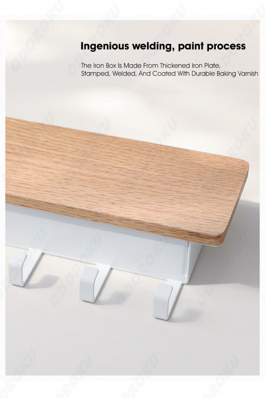 ODOROKU Self Adhesive Modern Key Storage Holder With 5 Key Hooks Key Chain Rack Wall Mounted TV Remote Controller Storage Air Con Remote Holder Tray Car Keys Wallets Umbrella Spectacles Bags Behind Door Walls Corridor - ODOROKU