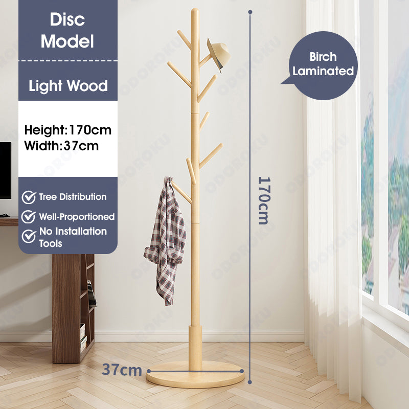 ODOROKU Wooden Coat Rack Stand with Hooks Pine Coat Standing Tree Nordic Style Clothes Hanger Hook Bedroom Coat Stand Rack Easy Assembly for Coats Hats Scarves and Handbags - ODOROKU