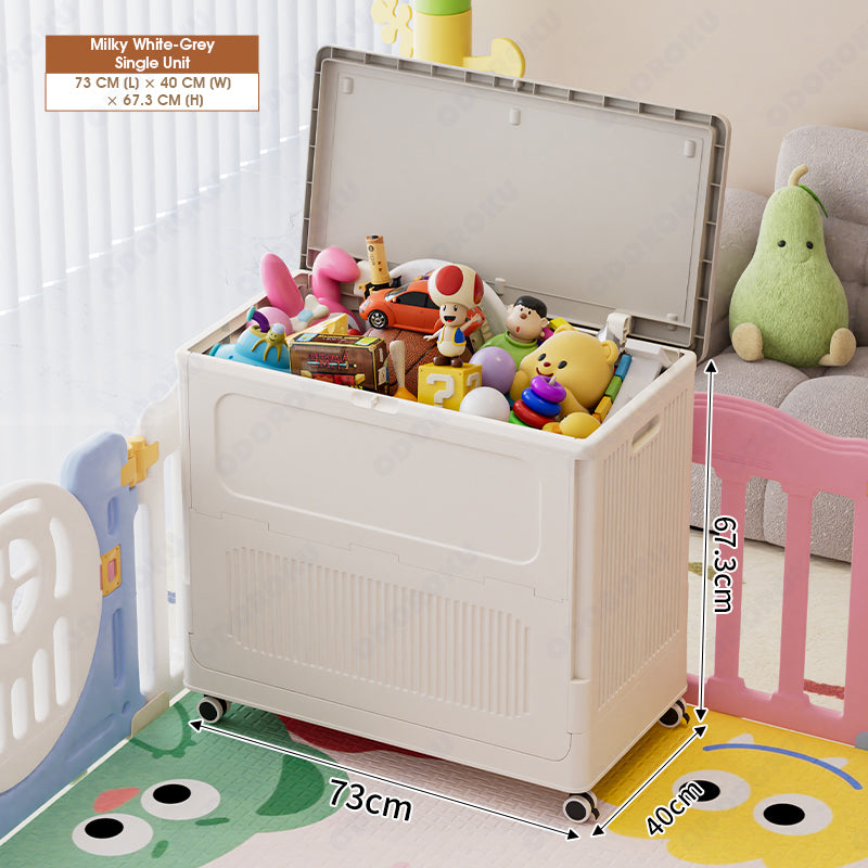 ODOROKU Foldable Flip Top Storage Box with Lids and Wheels Storage Bins with Lids, Collapsible Closet Organizers and Storage with Wheels, Loackable Boxes for Toys, Blanket and Clothes Milk White