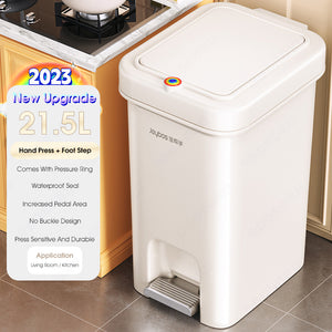 ODOROKU Hand Press/Foot Pedal Flip Up Rubbish Bin With Lid Plastic 2 Ways Opening Foot Pedal Garbage Bins Trash Bin Garbage Can Waste Bin Dustbin Recycling Bin For Living Room Kitchen Bedroom Bathroom 7.3L/10.4L/16.5L/21.5L - ODOROKU