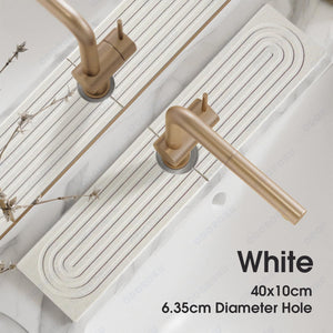 ODOROKU Quick Dry Absorbent Diatomite Sink Faucet Mat Kitchen Fast Drying Stone Tray Sink Splash Guard Anti Skid Absorption Pad for Basin Grey Wh - ODOROKU