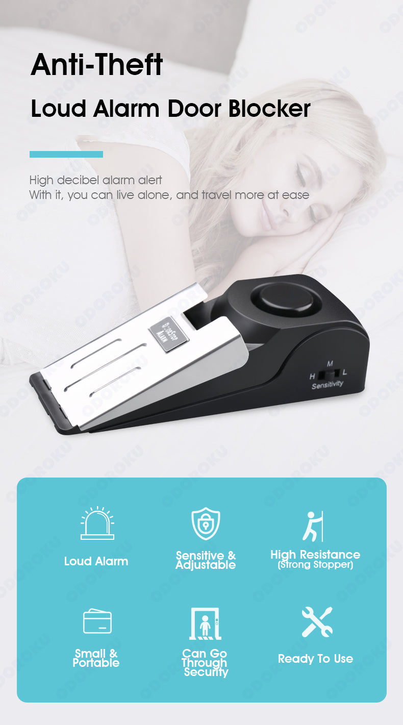 ODOROKU 2 in 1 Portable Door Stopper Floor Wedge Security Alarm Loud 120db Entrance Alert Door Stop Alarm for Travel Home Apartment House - ODOROKU