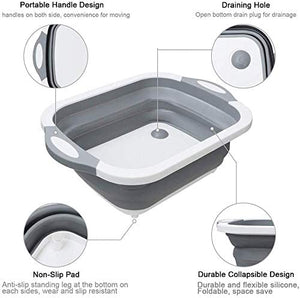 ODOROKU White Foldable Multifunction Chopping Board, Collapsible Cutting Board, Dish Tub Basin For Ingredient Washing - ODOROKU
