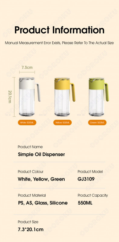 ODOROKU Glass Auto Flip Open & Anti Drip Oil Dispenser 550ml with Non-Drip Spout and Non-Slip Handle Leakproof Automatic Oil Dispenser Bottle Vinegar Sauce Olive Oil Sauce Seasoning Sauce Bottle for Kitchen Cooking - ODOROKU
