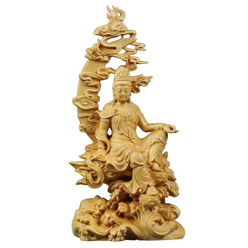 ODOROKU Yellow Box Wood Buddha and Bodhisattva Statue Hand Carved Yellow Wood Statue Standing Sitting Sculpture Handmade Figurine - ODOROKU