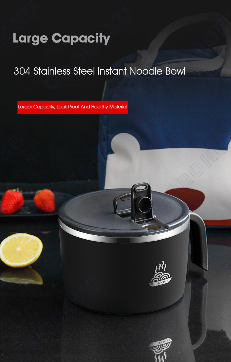 ODOROKU 304 Stainless Steel Ramen Noodles Maker Bowl with Lid and Drain Hole 1350ml Food Grade BPA Free Instant Ramen Noodle Bowls Microwave Pasta Cooker Microwave Safe Soup Bowl