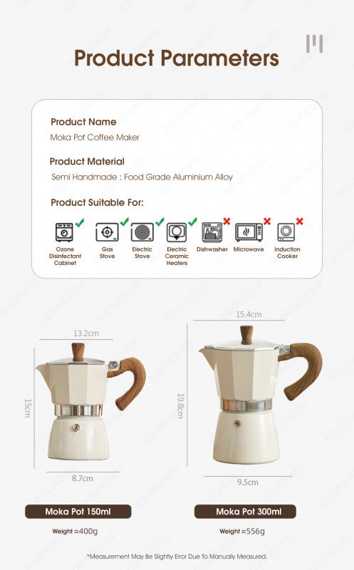 ODOROKU Moka Coffee Pot with Handle 150ml 300ml Moka Pot Italian Coffee Maker Coffee Pot 6 cup/10 OZ Stovetop Espresso Maker for Gas or Electric Ceramic Stovetop Camping Manual Cuban Coffee Percolator for Cappuccino or Latte - ODOROKU