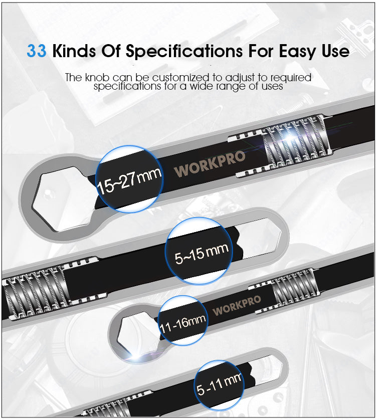 ODOROKU Universal Wrench Socket Wrench Adjustable Wrench Multifunction Wrench Tool with 360 Degree Rotating Head, Spanner Tool for Home and Car Repair 5-15mm-15-27mm - ODOROKU