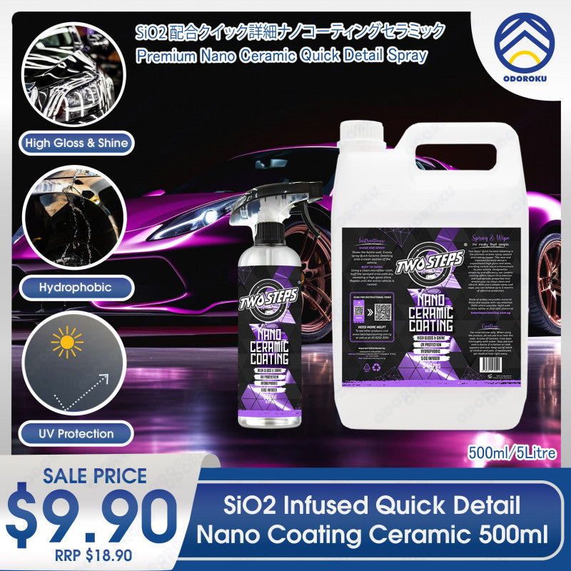 ODOROKU x Two Steps Detailing Nano Ceramic Coating 500ml / 5 Litre Eco Refill SiO2 Infused Ultra Hydrophobic Coating Polishing Paint Showroom Shine Rapid Ceramic Paint Sealant Spray - ODOROKU