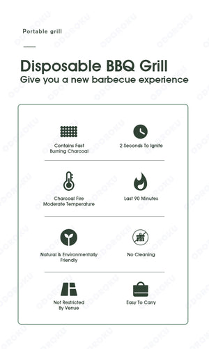 ODOROKU Single Use Biodegradable Mini Grill Portable & Disposable Grill Instant Fire Great for Outdoor Charcoal BBQ & Camping All Natural Material, Easy Set Up No Lighter Fluid Needed - ODOROKU