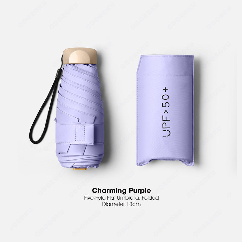 ODOROKU UV Protection Lightweight Mini Pocket Umbrella Ultra Light Windproof Folding Umbrellas Small Pocket Sunny Six-Folds Small Umbrella Capsule Foldable Umbrella - ODOROKU