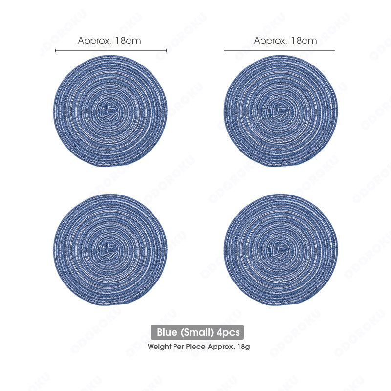 ODOROKU Set of 4 Nordic Style Round Braided Placemat Trivet Cotton Yarn Placemats Thread Weave Heat Resistant Non-Slip Pads Set Table Mat for Kitchen - ODOROKU