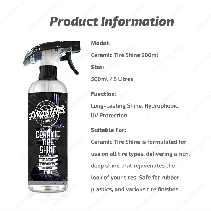 ODOROKU x Two Steps Detailing Ceramic Tire Shine 500ml / 5 Litre Eco Refill Water Based Deep Wet Look Long Lasting Shine Hydrophobic UV Protection Tyre Shine Spray Tire Brightener Dressing - ODOROKU