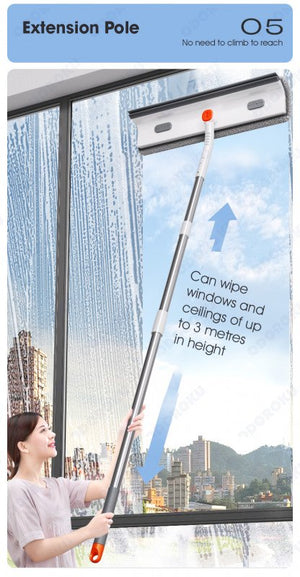 ODOROKU 2 In 1 Bendable Head Window Squeegee Wiper Multifunctional Window Cleaner Wiper Long Handle Brush Car Wash Home Cleaning Tools Glass Cleaner Wiper Adjustable Long Handle - ODOROKU