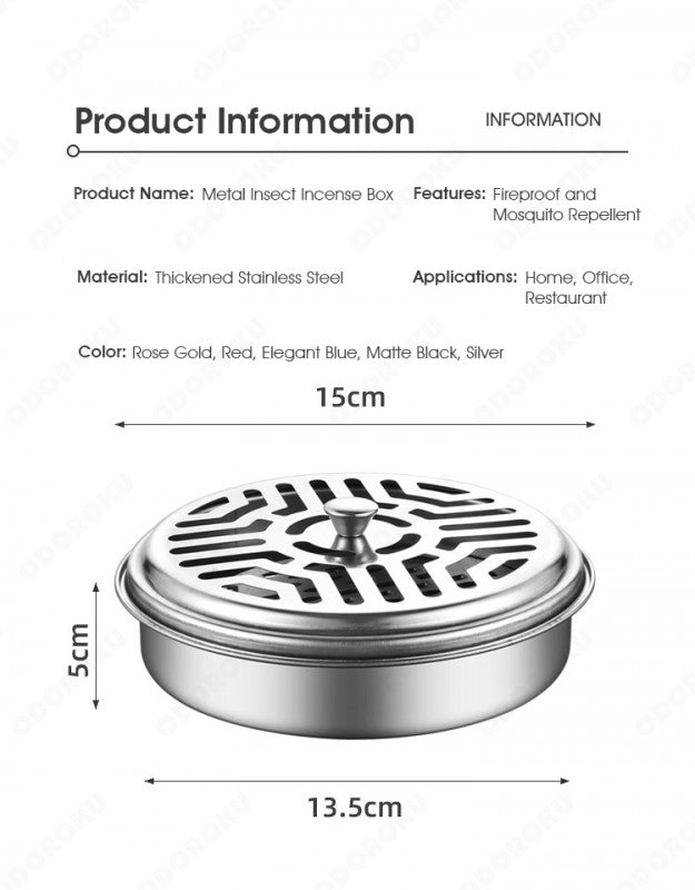 ODOROKU Stainless Steel Mosquito Coil Holder Mosquito Coil Incense Burner Incense Box Mosquito Coil Boxfor Outdoor use, Pool Side, Patio, Deck, Camping, Hiking, etc - ODOROKU