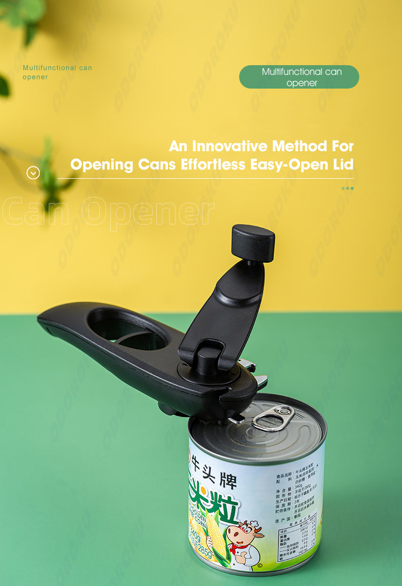 ODOROKU 10 in 1 Stainless Steel Precision Blade Can Opener Multipurpose Heavy Duty Bottle Opener Jar Opener Ergonomic Canned Food Cans Bottles Jars Snacks Twist Off Bottle Caps Soda