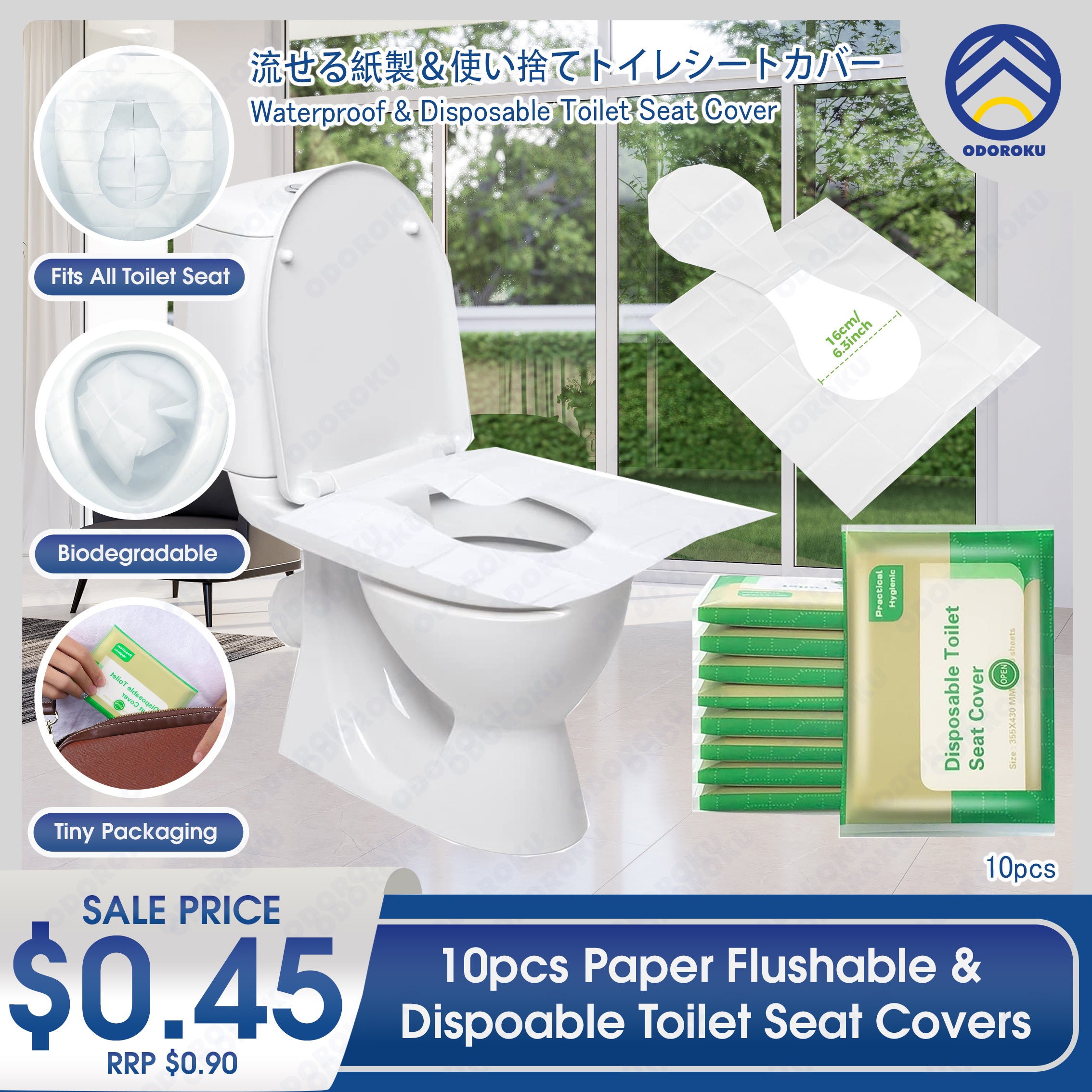 ODOROKU 10pcs Disposable Toilet Seat Covers Paper Flushable Travel Toilet Seat Cover Protector Hygiene Toilet Mat Waterproof Flushable Travel Toilet Seat Cover Paper