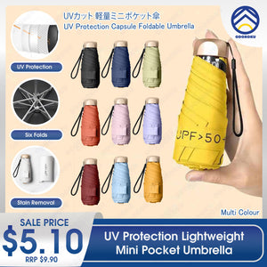ODOROKU UV Protection Lightweight Mini Pocket Umbrella Ultra Light Windproof Folding Umbrellas Small Pocket Sunny Six-Folds Small Umbrella Capsule Foldable Umbrella - ODOROKU