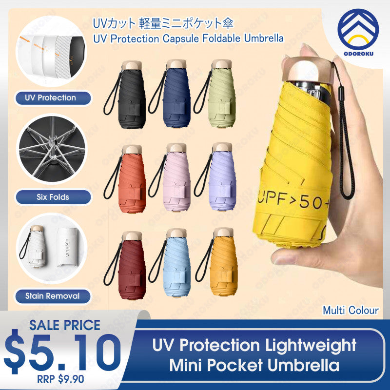ODOROKU UV Protection Lightweight Mini Pocket Umbrella Ultra Light Windproof Folding Umbrellas Small Pocket Sunny Six-Folds Small Umbrella Capsule Foldable Umbrella - ODOROKU