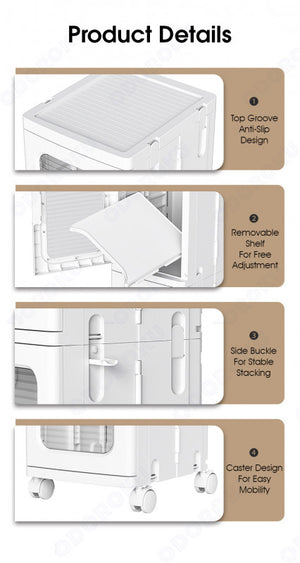 ODOROKU Foldable & Stackable Slim Storage Premium Cabinet with Wheels Adjustable Shelving Divider Plastic Storage Drawers Kitchen Organizer Shelf Rack Plastic Foldable Storage Box for Collapsible Room Clothes Organizers and Storage Wheeled Storage Rack - ODOROKU