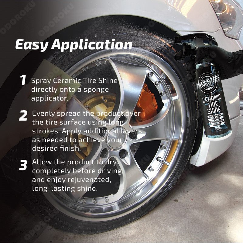 ODOROKU x Two Steps Detailing Ceramic Tire Shine 500ml / 5 Litre Eco Refill Water Based Deep Wet Look Long Lasting Shine Hydrophobic UV Protection Tyre Shine Spray Tire Brightener Dressing - ODOROKU
