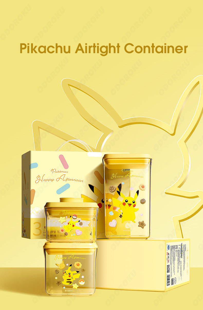ODOROKU x Pokemon Pikachu Pop-Up Airtight Food Storage Container Combo of 3 Pokemon Collection with Gift Box Stackable Storage Containers for Pantry Organization 320ml 500ml 1200ml