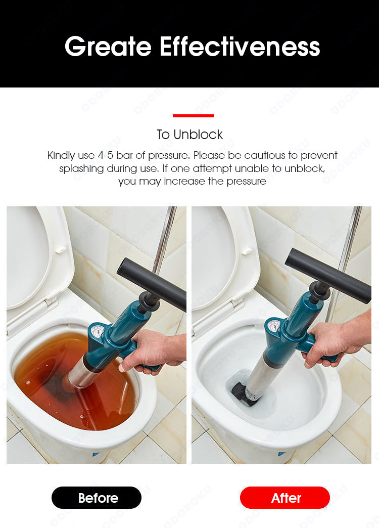 ODOROKU High Pressure Toilet Pump Air Blaster Toilet Plunger Unclogging Toilets, Drains, Sinks, Stainless Steel High Pressure Air Drain Blaster Kit - ODOROKU