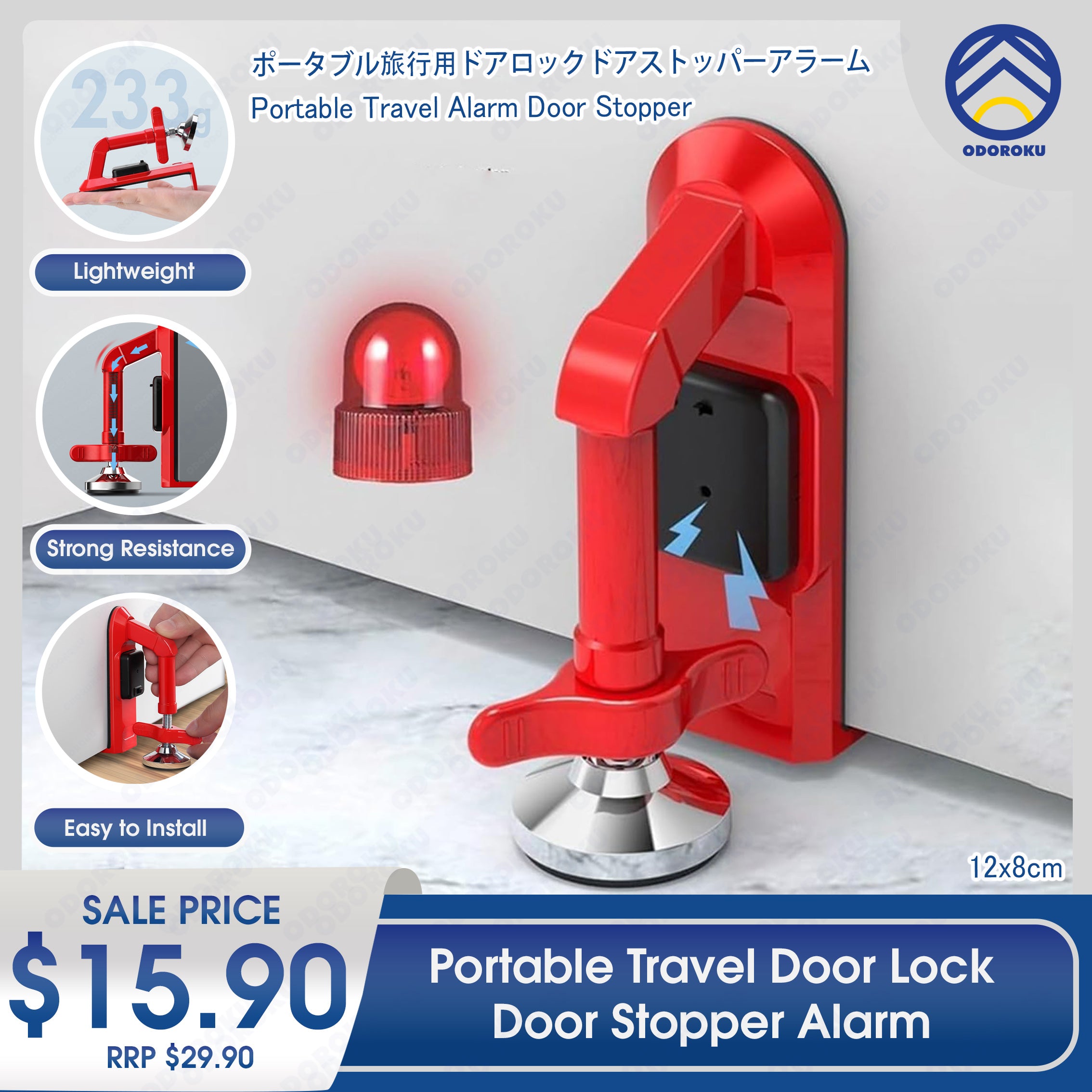 ODOROKU Portable Travel Door Lock Door Stopper Alarm Travel Anti Theft Door Blocker Portable Locks Self-Defense Door Stop Alarm Door Closer Jammer-Lock Security Device Home Security - ODOROKU