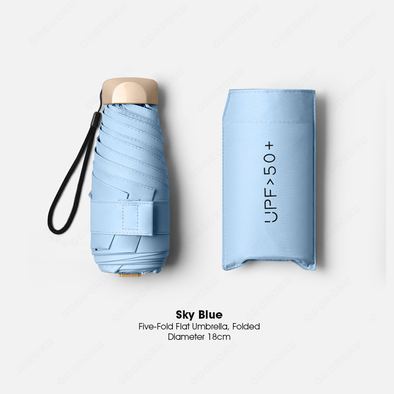 ODOROKU UV Protection Lightweight Mini Pocket Umbrella Ultra Light Windproof Folding Umbrellas Small Pocket Sunny Six-Folds Small Umbrella Capsule Foldable Umbrella - ODOROKU