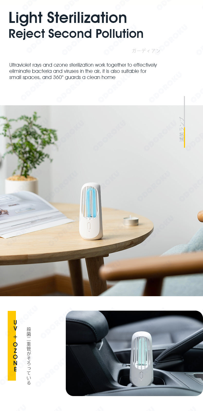 ODOROKU UV Light Sanitizer & Ultraviolet Sterilizer Lamp Portable UV Cleaner for Home, Travel, Room - ODOROKU