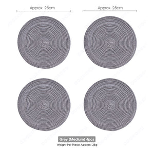 ODOROKU Set of 4 Nordic Style Round Braided Placemat Trivet Cotton Yarn Placemats Thread Weave Heat Resistant Non-Slip Pads Set Table Mat for Kitchen - ODOROKU