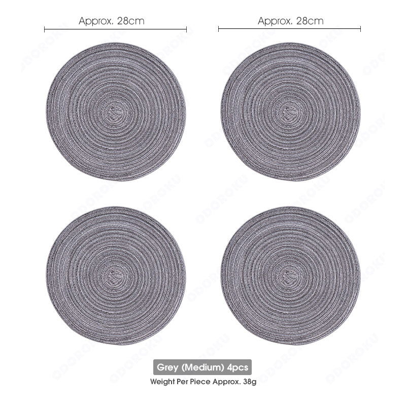 ODOROKU Set of 4 Nordic Style Round Braided Placemat Trivet Cotton Yarn Placemats Thread Weave Heat Resistant Non-Slip Pads Set Table Mat for Kitchen - ODOROKU