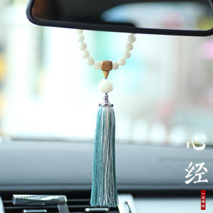 The Heart Sutra Lotus Car Hanging Pendant Adjustable Length White Bodhi Boxwood Material Adjustable Length - ODOROKU