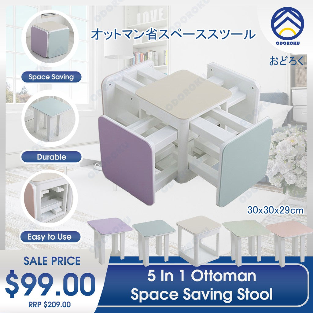 ODOROKU 5 In 1 Ottoman Stool Space Saving Stool Foldable Chair Customizable Rectangular Bench Living Room Chair