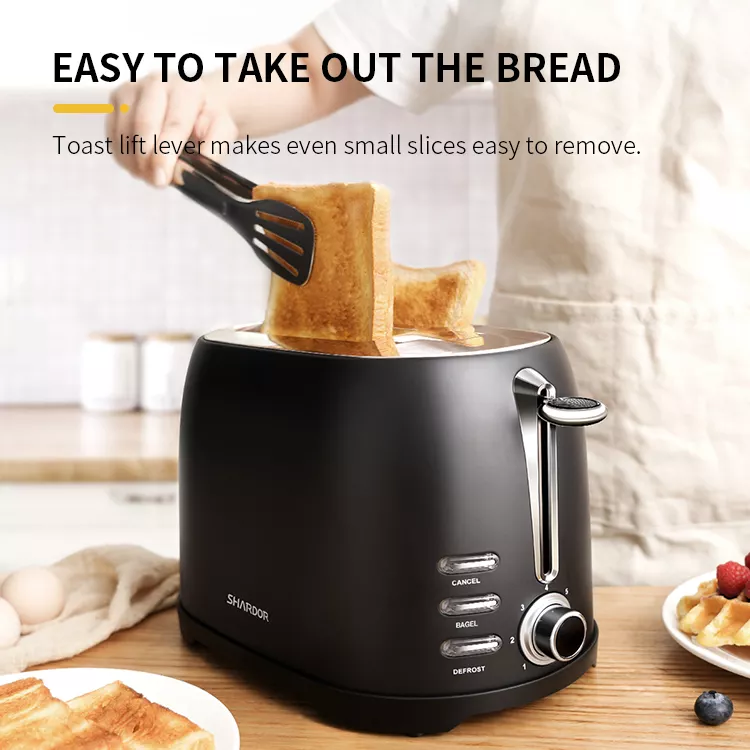 ODOROKU Toaster 2 Slice Retro Extra-Wide Toaster Bagel Easy Operation Defrost Cancel Function Removable Tray Stainless Steel Black - ODOROKU