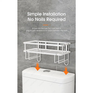 ODOROKU Bathroom 1/2 Tier Over The Toilet Storage Shelf Bathroom Organizer with Hanging Hook & Adhesive Base No Drilling Space Saver Black White - ODOROKU