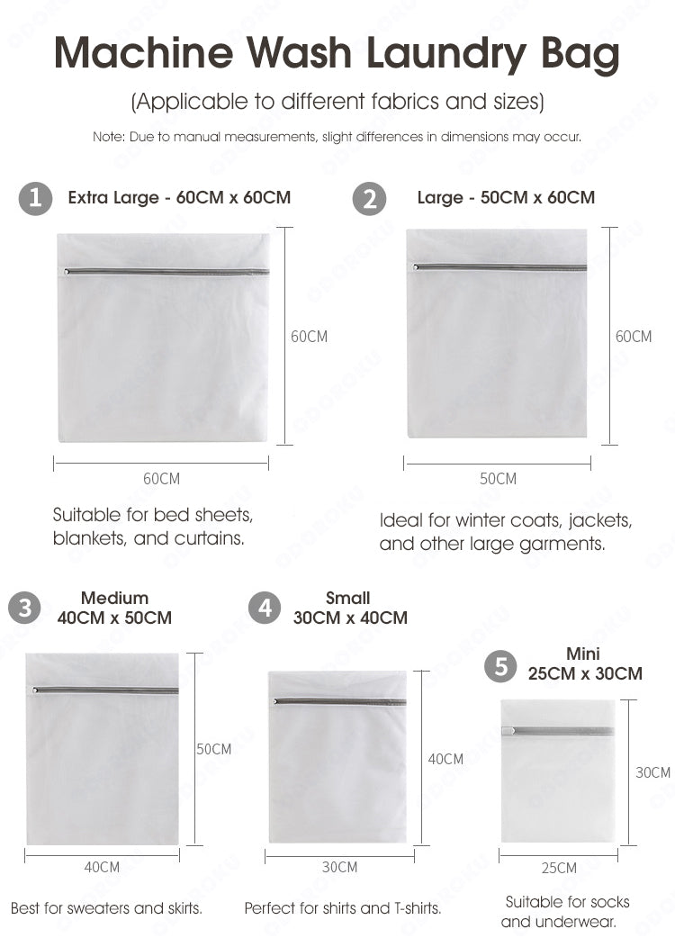 ODOROKU Fine / Coarse Mesh Wash Bag Laundry Bag with Zippers for Washing Machine 9 Sizes Available Wash Net Bags Great For Bra Panties Lingerie Underwear Clothes Travel Storage Grey