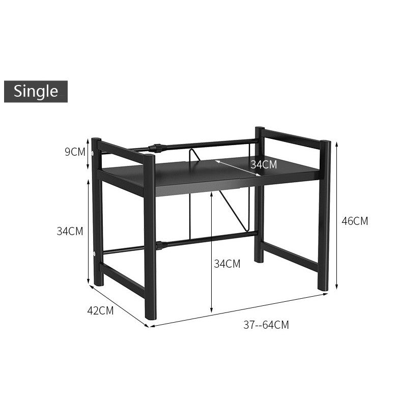 ODOROKU 1/2 Tier Microwave Oven Rack with Utensils Set and Hooks Expandable Black Carbon Steel Adjustable from 37~64cm