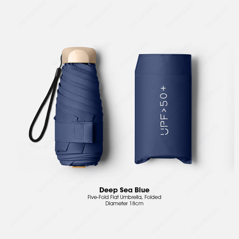 ODOROKU UV Protection Lightweight Mini Pocket Umbrella Ultra Light Windproof Folding Umbrellas Small Pocket Sunny Six-Folds Small Umbrella Capsule Foldable Umbrella - ODOROKU