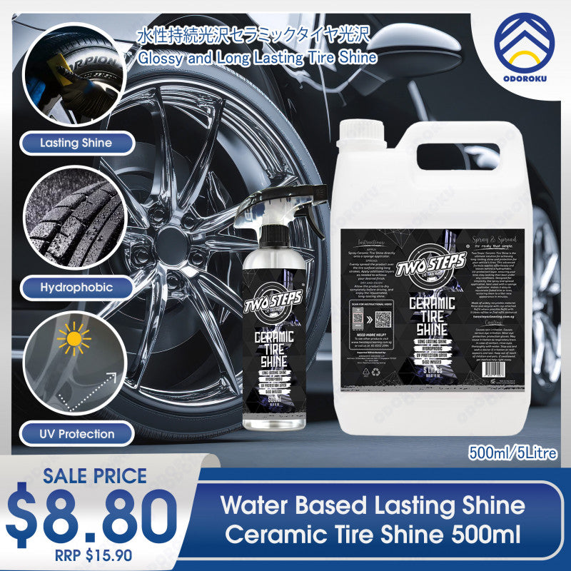 ODOROKU x Two Steps Detailing Ceramic Tire Shine 500ml / 5 Litre Eco Refill Water Based Deep Wet Look Long Lasting Shine Hydrophobic UV Protection Tyre Shine Spray Tire Brightener Dressing - ODOROKU