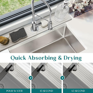 ODOROKU Quick Dry Absorbent Diatomite Sink Faucet Mat Kitchen Fast Drying Stone Tray Sink Splash Guard Anti Skid Absorption Pad for Basin Grey Wh - ODOROKU