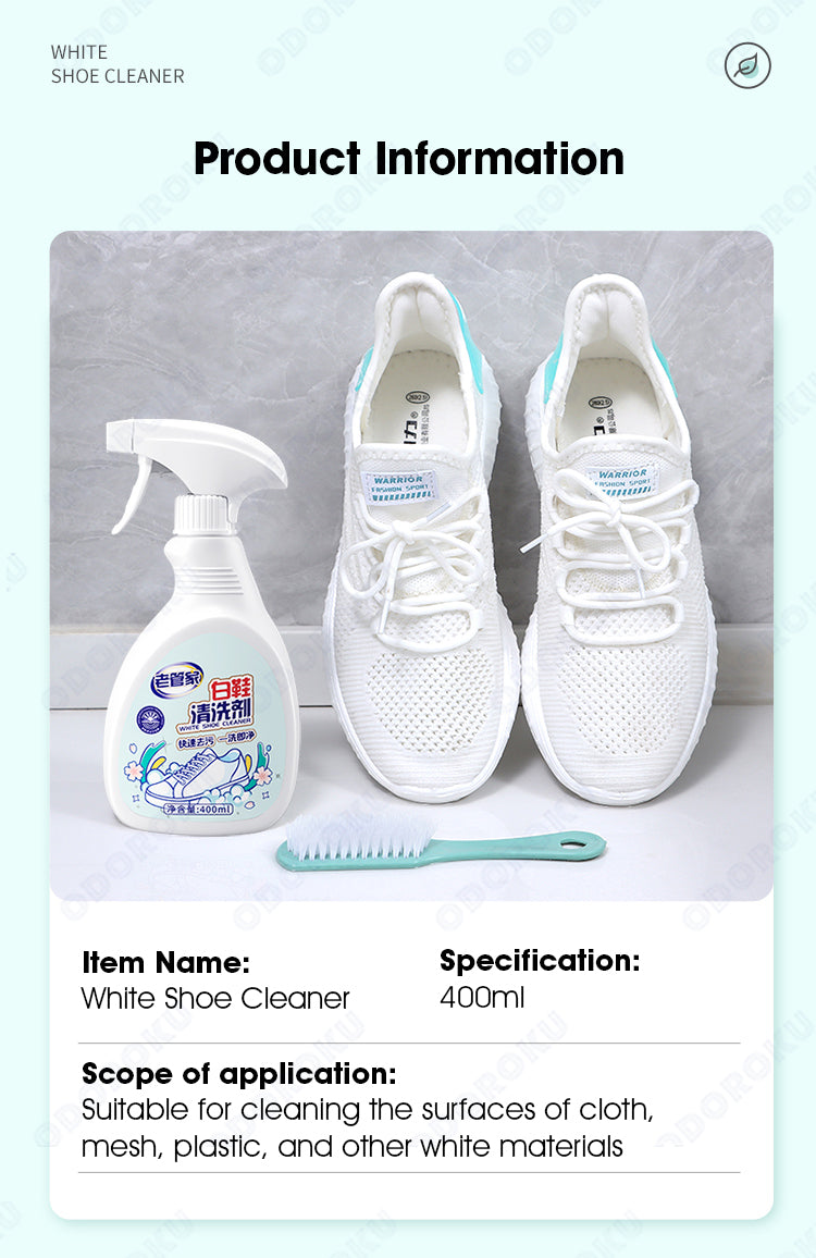 ODOROKU White Shoes Cleaner Foam Sneaker Whitener 400ml Removes Stain Whiten Shoes Sport Shoe Whitener Sneaker Cleaner Waterproof Shoe Spray Removes Yellow Stain - ODOROKU