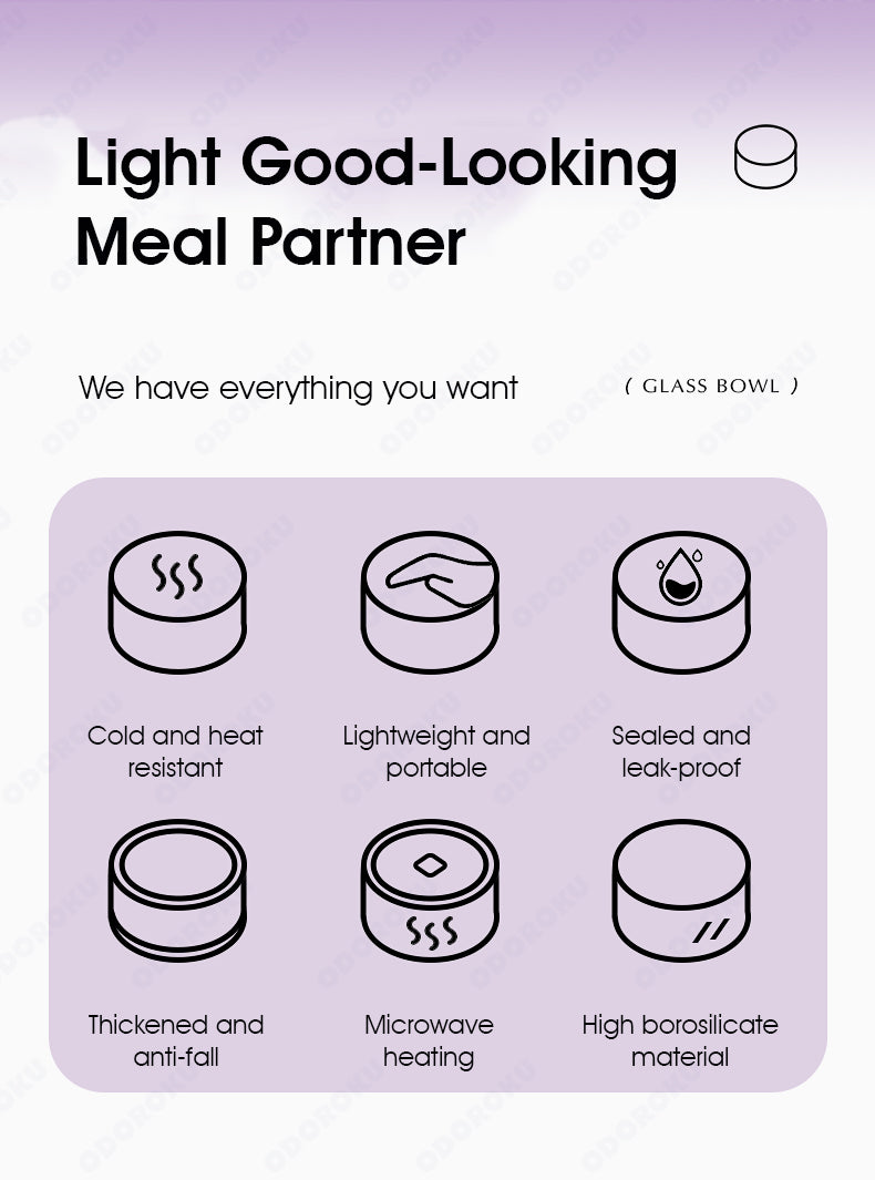 ODOROKU 350/750/1000ml Glass Food Storage Container with Airtight Lids High-Borosilicate Glass Meal Prep Container Overnight Oats Cereal Bowl Bento Lunch Box for Salad Ramen Fruit