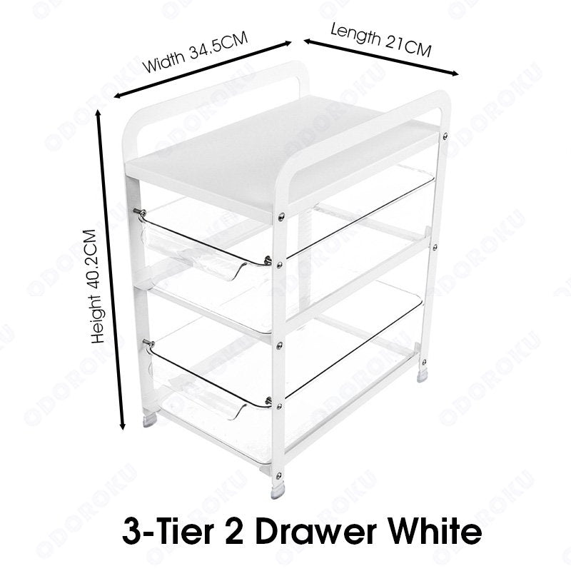 ODOROKU 2/3 Tiers Undersink Pull Out Shelf Cabinet Storage Rack Kitchen Storage Pull Out Rack Cabinet Basket Organizer / Under Sink Storage Rack with Sliding Drawer Countertop Storage Basket Black White - ODOROKU