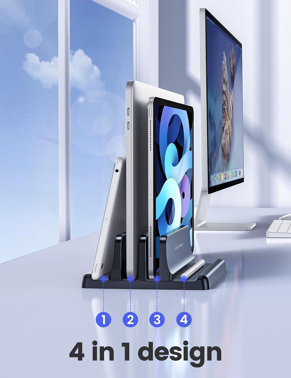 ODOROKU 4 in 1 Adjustable Vertical Laptop Stand Holder Double Triple Vertical Laptop Stand Supports Laptops Tablet Black White Pink