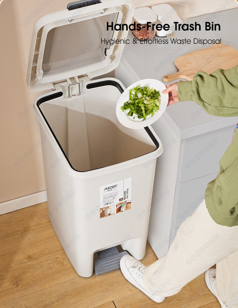 ODOROKU 2 Ways Opening Hand Press/Foot Pedal Flip Up Rubbish Bin With Lid Plastic Garbage Bins Trash Bin Garbage Can Waste Bin Dustbin Recycling Bin For Living Room Kitchen Bedroom Bathroom 6L/8L/10L/15L/20L/30L