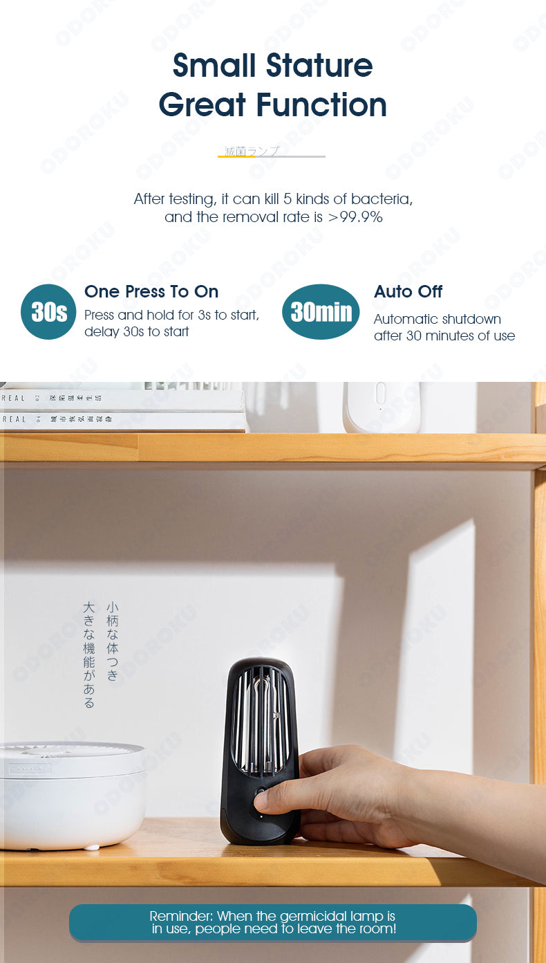 ODOROKU UV Light Sanitizer & Ultraviolet Sterilizer Lamp Portable UV Cleaner for Home, Travel, Room - ODOROKU